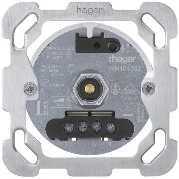 Inserto per variatore rotativo universale Hager 20…400W/VA con placca fissaggio 