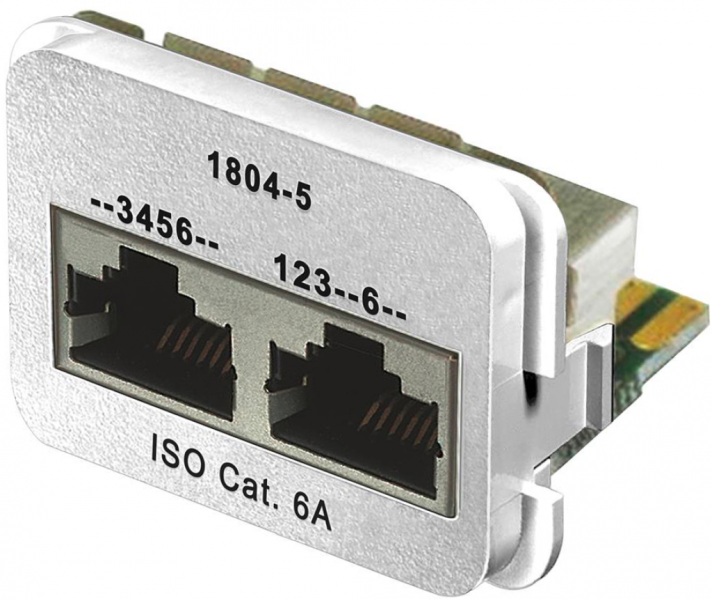 Adapter 2×RJ45 ISO Kat.6A reinweiss geschirmt, 100Base-T/ISDN 