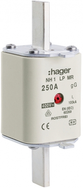 Fusibile HPC Hager DIN1 400VAC 250A gG/gL segnalatore centrale inossidabile 