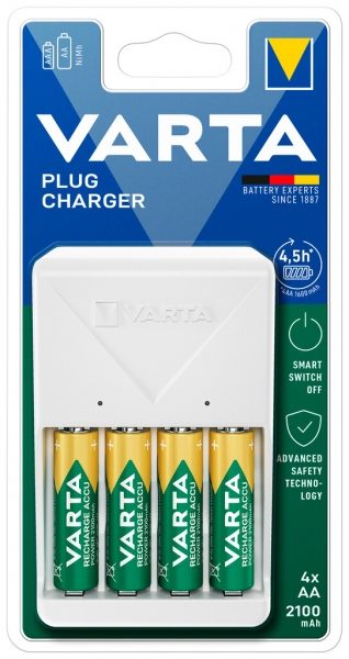 Chargeur VARTA Plug Charger+ avec 4×AA 56706, 2100mAh 