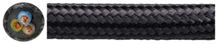Câble textile Roesch H03VV-F 3×0.75mm² LNPE rond, nylon, noir 