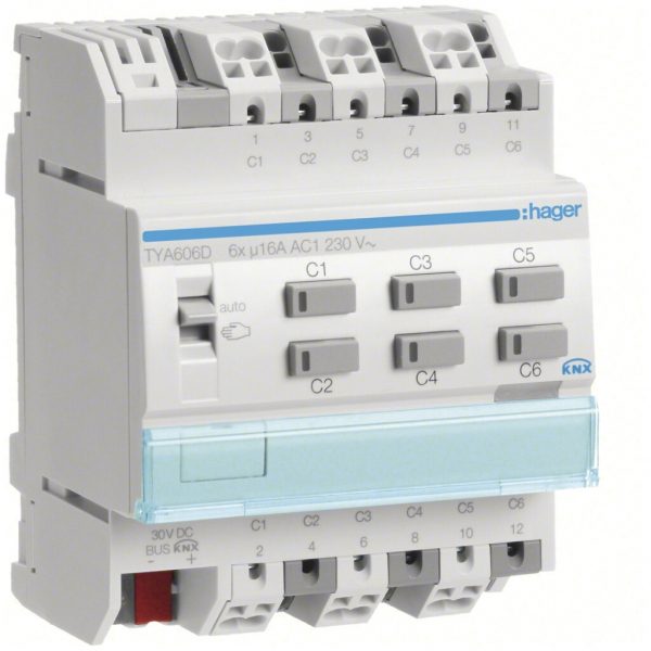 Module de sortie AMD KNX Hager system 16A charge C sextuple 