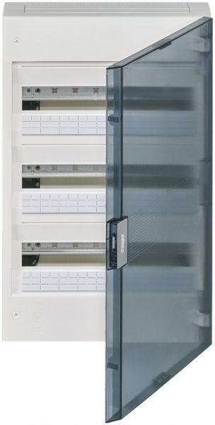 Distributeur AP Hager vega 3-rangées 18UM porte transparent IP40 400×625×146mm 