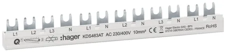 Phasenschiene Hager quickconnect 4P 3L Gabel 10mm² 63A 215×5mm weiss 