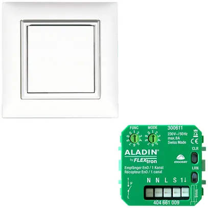 Kit d'installation RF 4 ALADIN EnO, 1×poussoir + 1×actionneur-commutateur 
