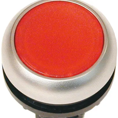 Pulsante luminoso ETN RMQ piatta rosso, ad imp., anello cromato 