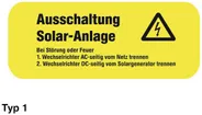 Étiquette Plica EET UV SO type 1 "Ausschaltung Solar-Anlage" 40×90mm jaune 