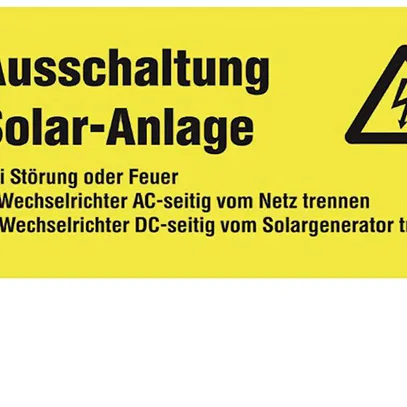Etichetta Plica EET UV SO tipo 1 "Ausschaltung Solar-Anlage" 40×90mm giallo 
