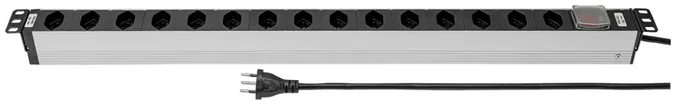 Prise multiple STEBA ALU MODULAR 19" 1UH 15×T13, avec câble 3m T12, 10A noir 