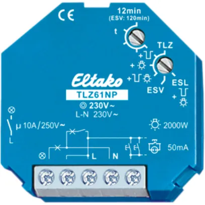 Minuterie p.luminière d'escalier INC Eltako TLZ61NP 230V 1F 10A/250V 1…12min 