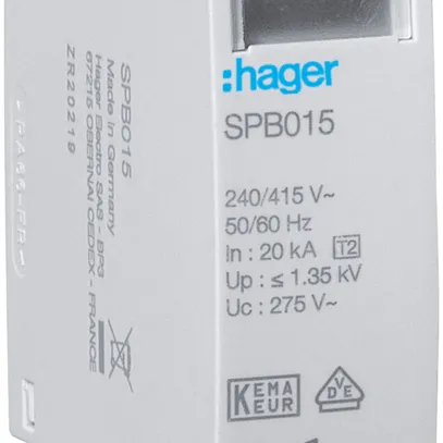 Module enfichable Hager SPB T2 L-N 20kA Uc 275V Imax 40kA Up 1.35kV 1UM 
