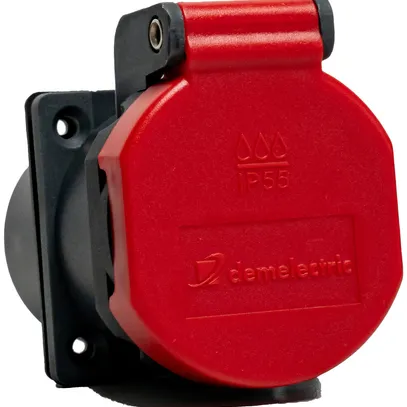 Prise INC T25 DEM IP55 16A 400V avec joint IK07 anthracite/couvercle rouge 