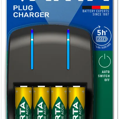 Caricabatterie VARTA Plug Charger con 4×AA 2.1Ah Ready To Use 