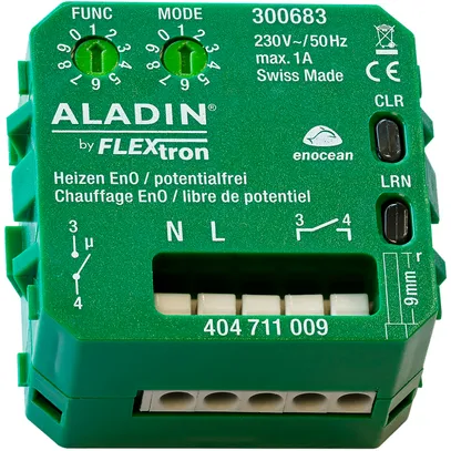 Attuatore di riscaldamento RF INS ALADIN EnO, 1-canale, multifunzione, 230V/1A 