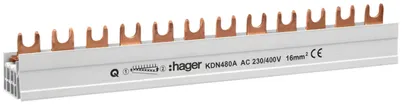 Peigne de raccordement Hager 4P 4L fourche 16mm² 80A 210×12mm blanc 