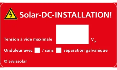 Autocollant rouge «Solar-DC-INSTALLATION!» français 