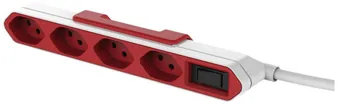 Prise multiple PowerBar 4×T13, sécurité enfants, avec interrupteur, rouge/blanc 