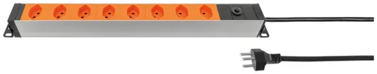 Steckdosenleiste STEBA ALU PROfil 19" 1HE 8×T13, mit Kabel 3m T12, 10A orange 