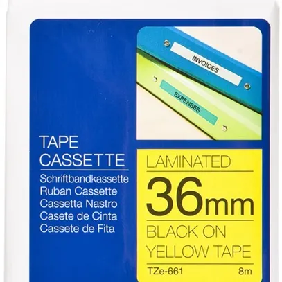Cassette ruban Brother TZe-661 36mm×8m, jaune-noir 