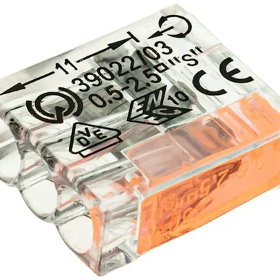 Borne de connexion Woertz 3P 0.5…2.5mm² orange transparent 