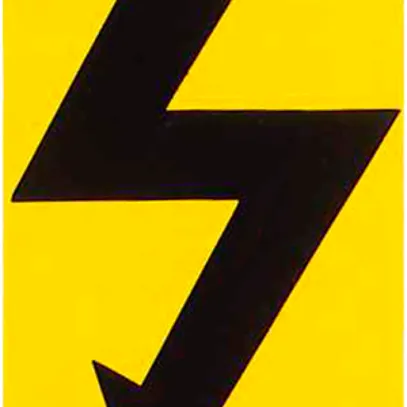Plaque d'avertissement flèche 25×38mm mat. synth. jaune-noir 