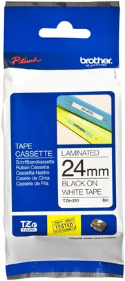 Cassette ruban Brother TZe-251 24mm×8m, blanc-noir 