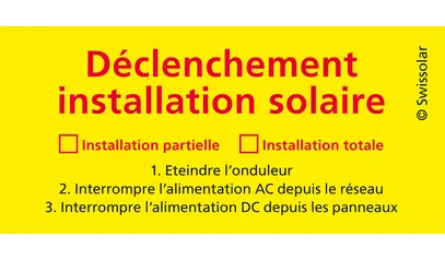 Autocollant jaune «Déclenchement installation solaire» français 