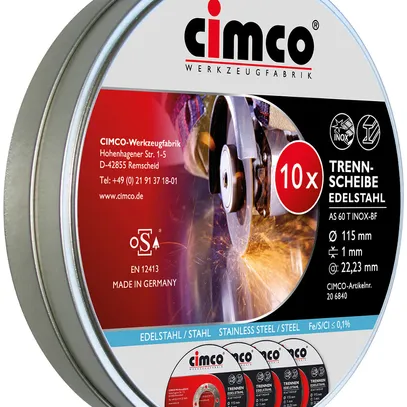 Set di dischi da taglio CIMCO 10 pezzi in barattola Ø115×1mm 