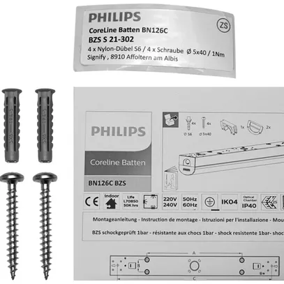 Kit de montage Philips CoreLine BZS S 21-302 avec 4 vis Ø5×40mm, 4 chevilles 