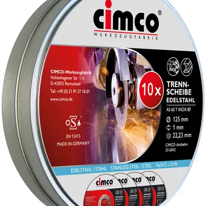 Jeu de disques à tronçonner CIMCO 10 pièces dans boîte Ø125×1mm 