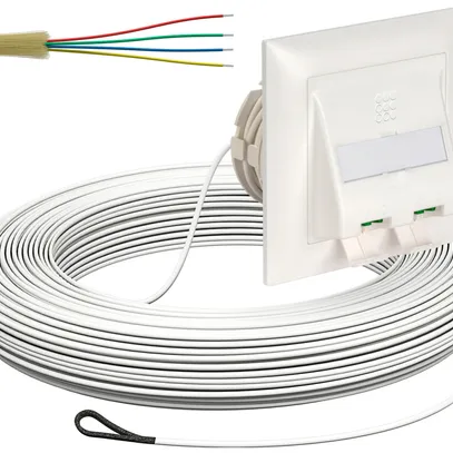 FTTH-Kabelabrollbox UP-Kit, 2×LC-DX, 2.3mm, 60m, weiss, Cca 