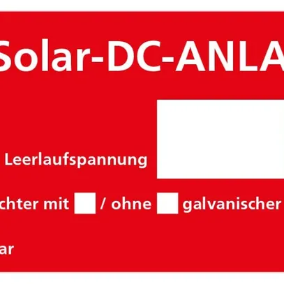 Autocollante rosso «Impianto solare DC» tedesco 