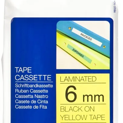 Cassette ruban Brother TZe 6mm×8m, jaune-noir 