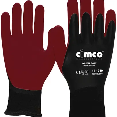 Gants de travail CIMCO Winter Soft taille 9/L rouge foncé/noir 