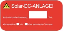Étiquette Plica EET UV HA type 3 "Solar-DC-ANLAGE!" 50×90mm rouge 