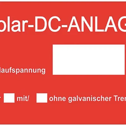 Etichetta Plica EET UV HA tipo 3 "Solar-DC-ANLAGE!" 50×90mm rosso 