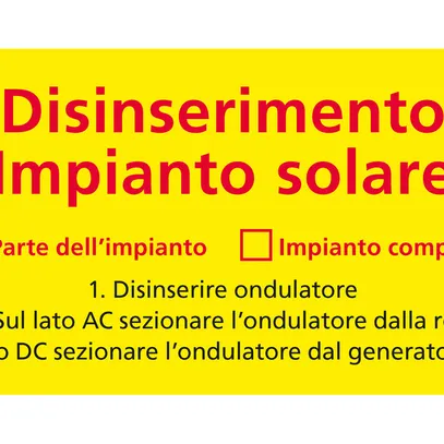 Autocollante giallo «Disinserimento impianto solare» italiano 