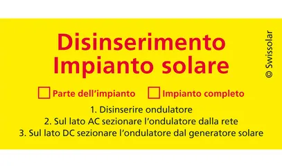 Kleber gelb «Ausschaltung Solaranlage» italienisch 